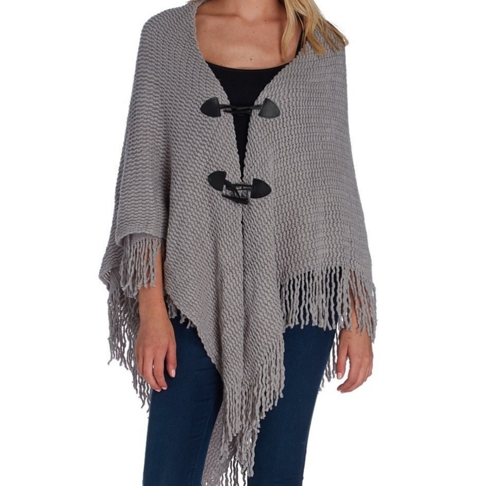 David and Young Toggle Closure Poncho Cape Shawl Heather Gray